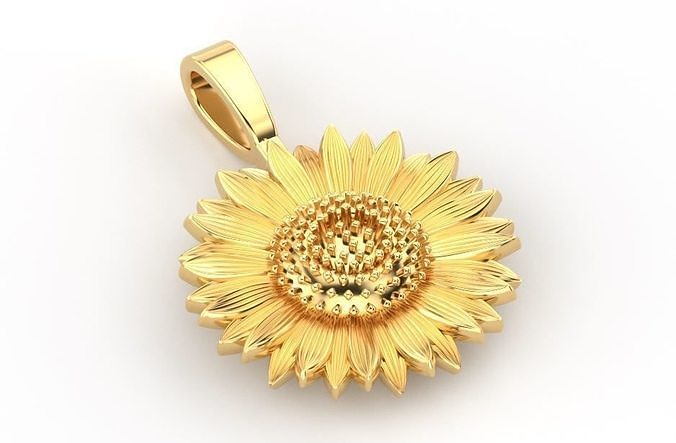 3D Print Model Sunflower pendant gold 3D print model