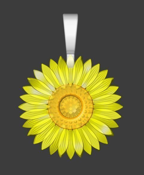3D Print Model Sunflower pendant gold 3D print model_5