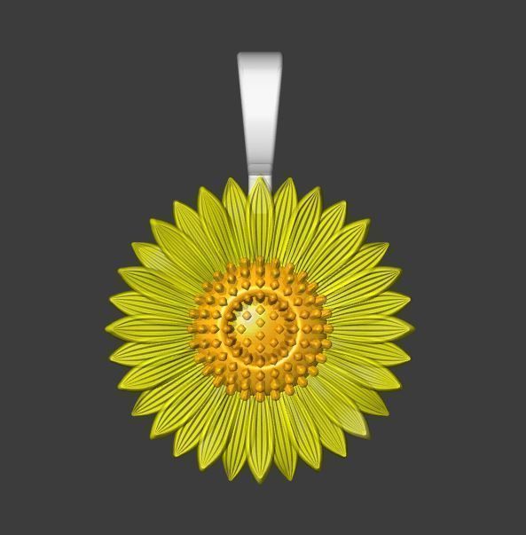 3D Print Model Sunflower pendant gold 3D print model_4
