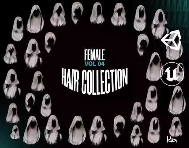 Female Hair Collection 04 - Game Ready Low-poly 3D model