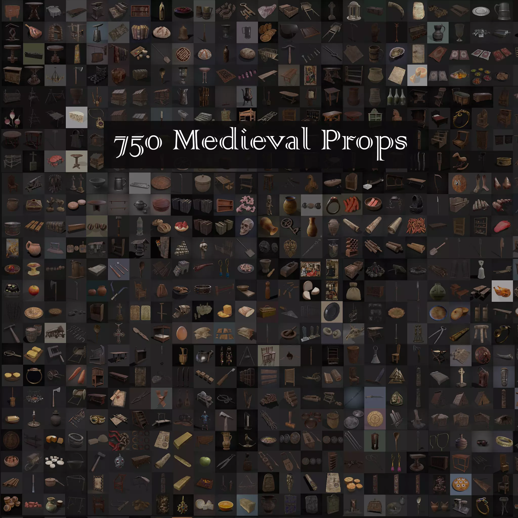 750 Medieval Props Pack 3D Model Collection_0