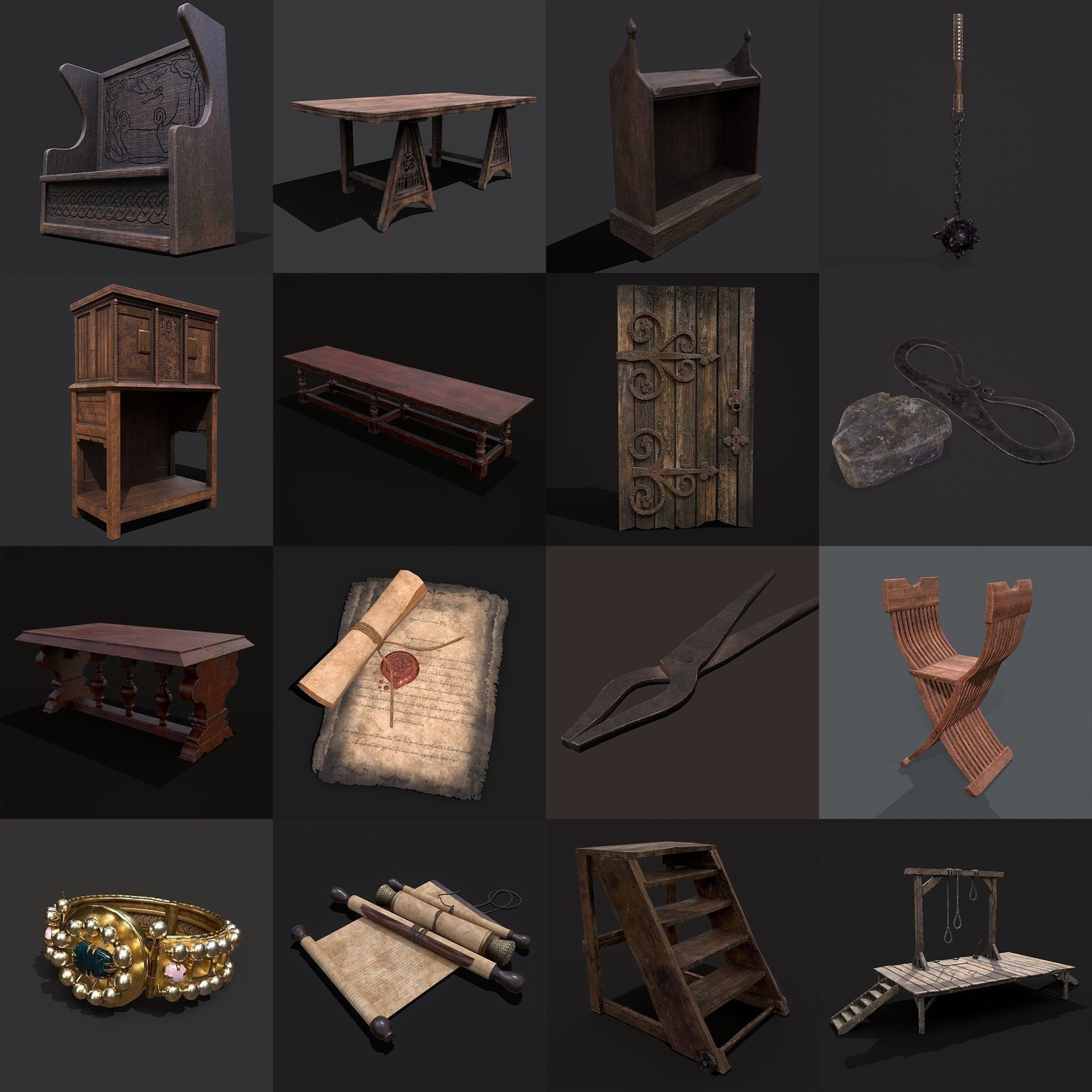 750 Medieval Props Pack 3D Model Collection_6