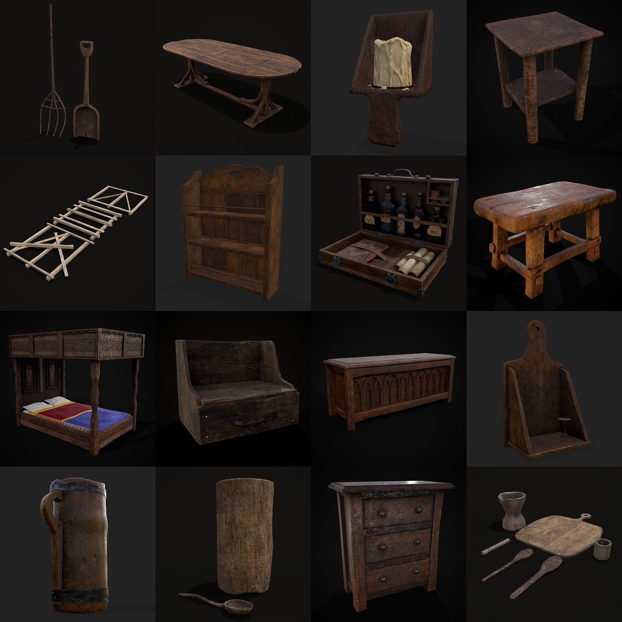750 Medieval Props Pack 3D Model Collection_3