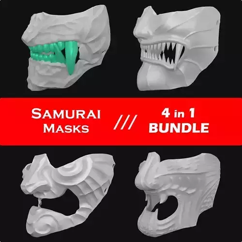 Samurai Masks STLs 4 in 1 Bundle