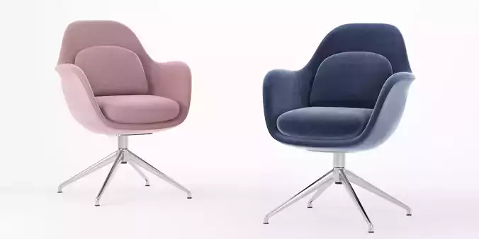 Fredericia Swoon Dining chair swivel base 2 material variations 3D model