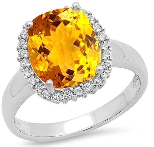 YD181 cushion cut citrine and diamond ring 3D print model_1