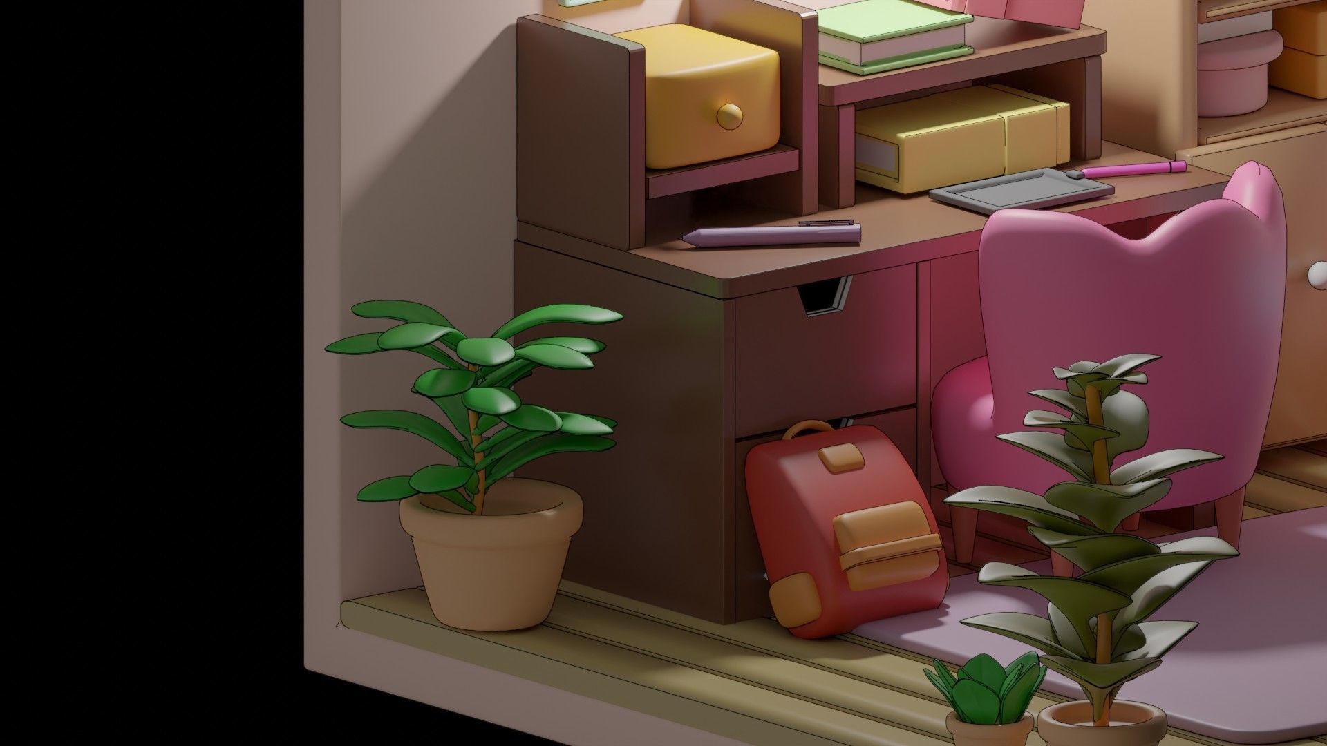 Cartonic style Study Room- Freestyle Low-poly 3D model_3