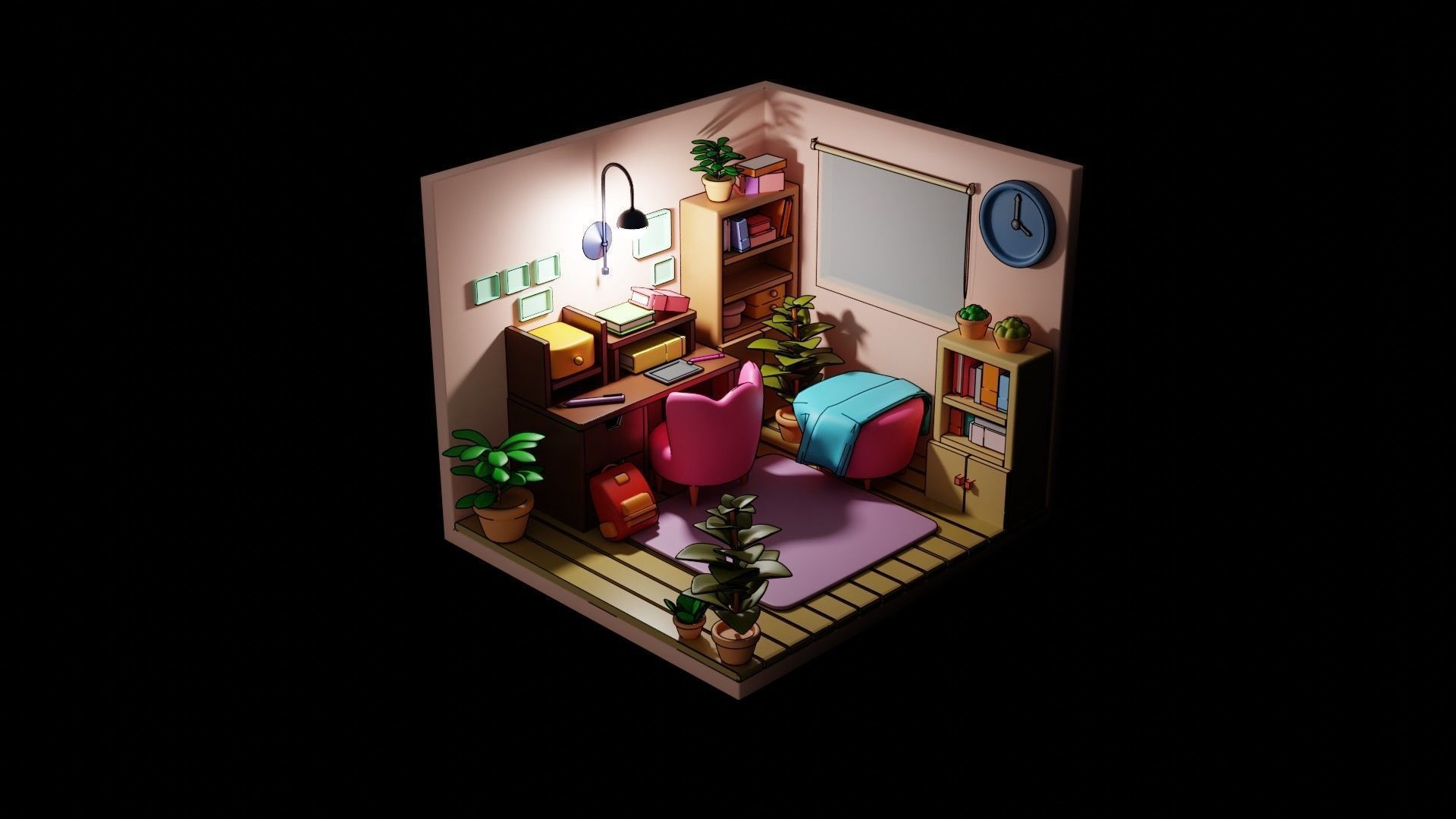 Cartonic style Study Room- Freestyle Low-poly 3D model_5