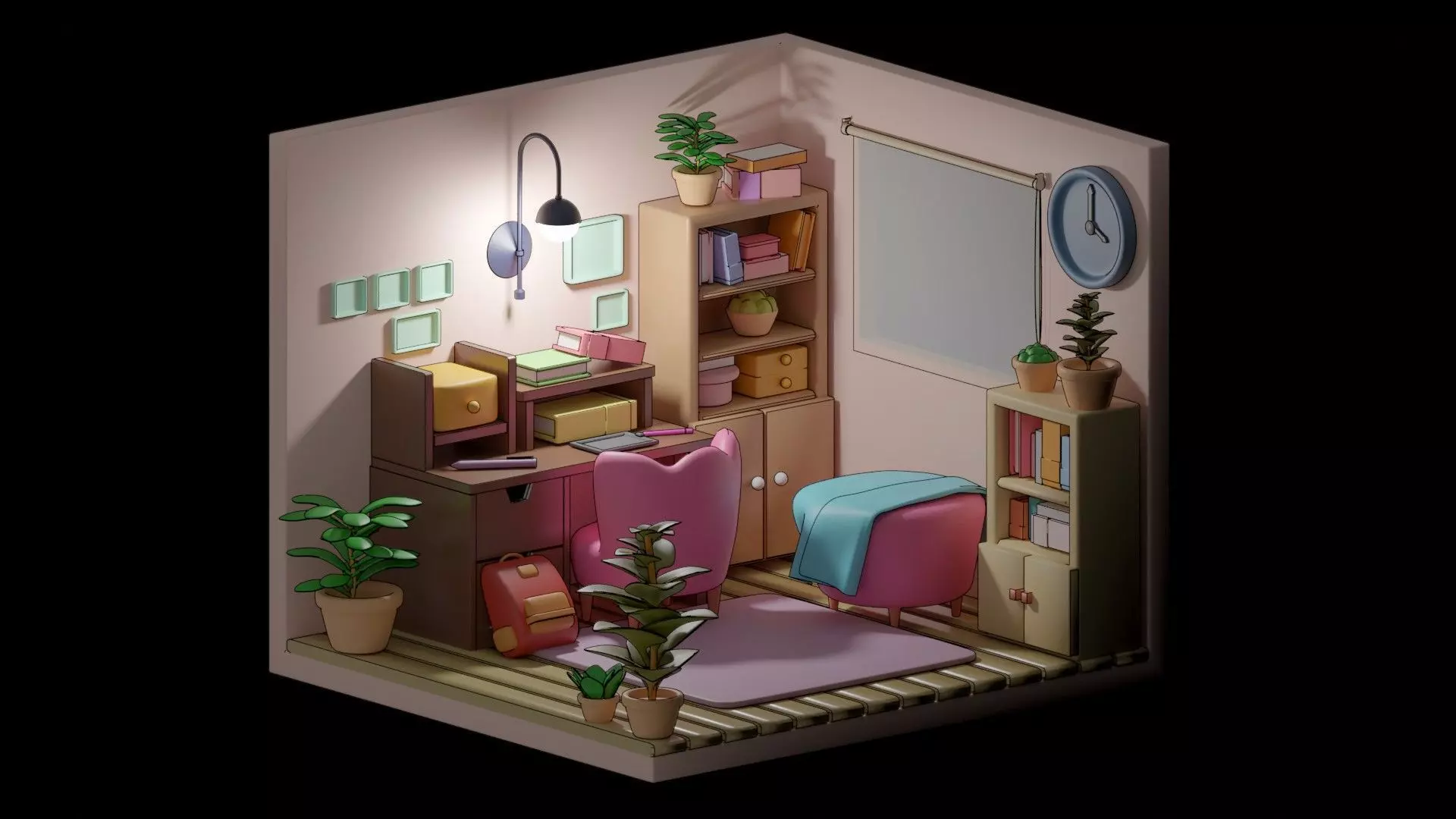 Cartonic style Study Room- Freestyle Low-poly 3D model_0