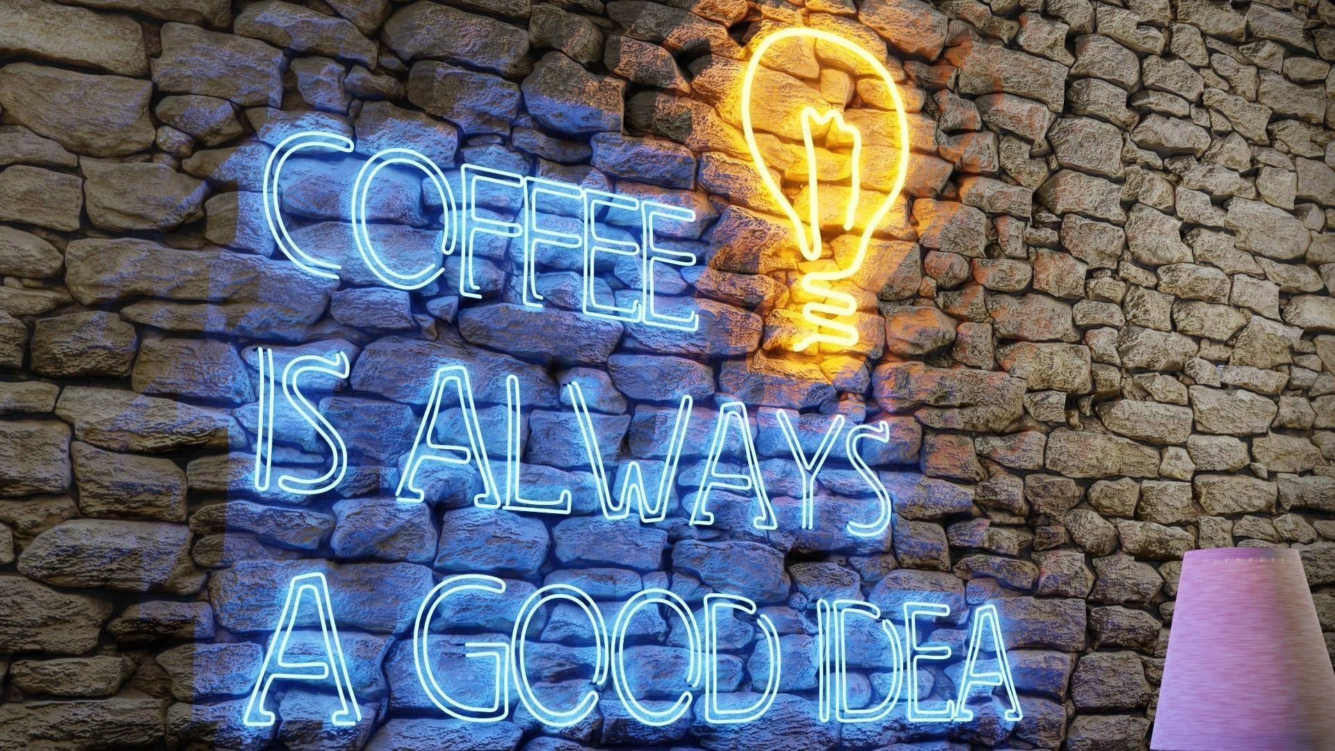 Neon sign Coffee is always a good idea with lamp  3D model_2