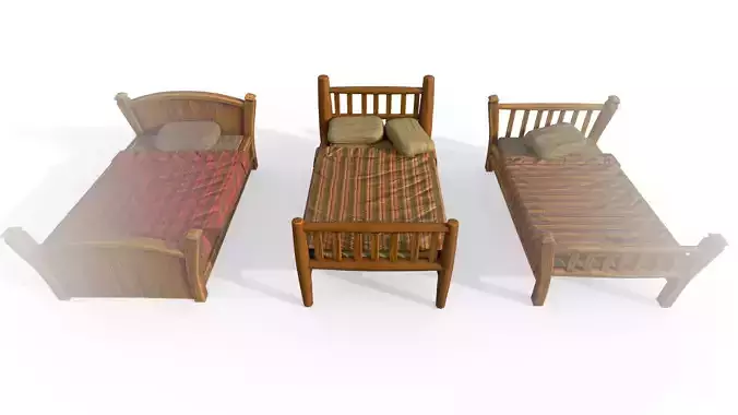 Set of stylized beds with pillow and blanket PBR game ready Low-poly 3D model