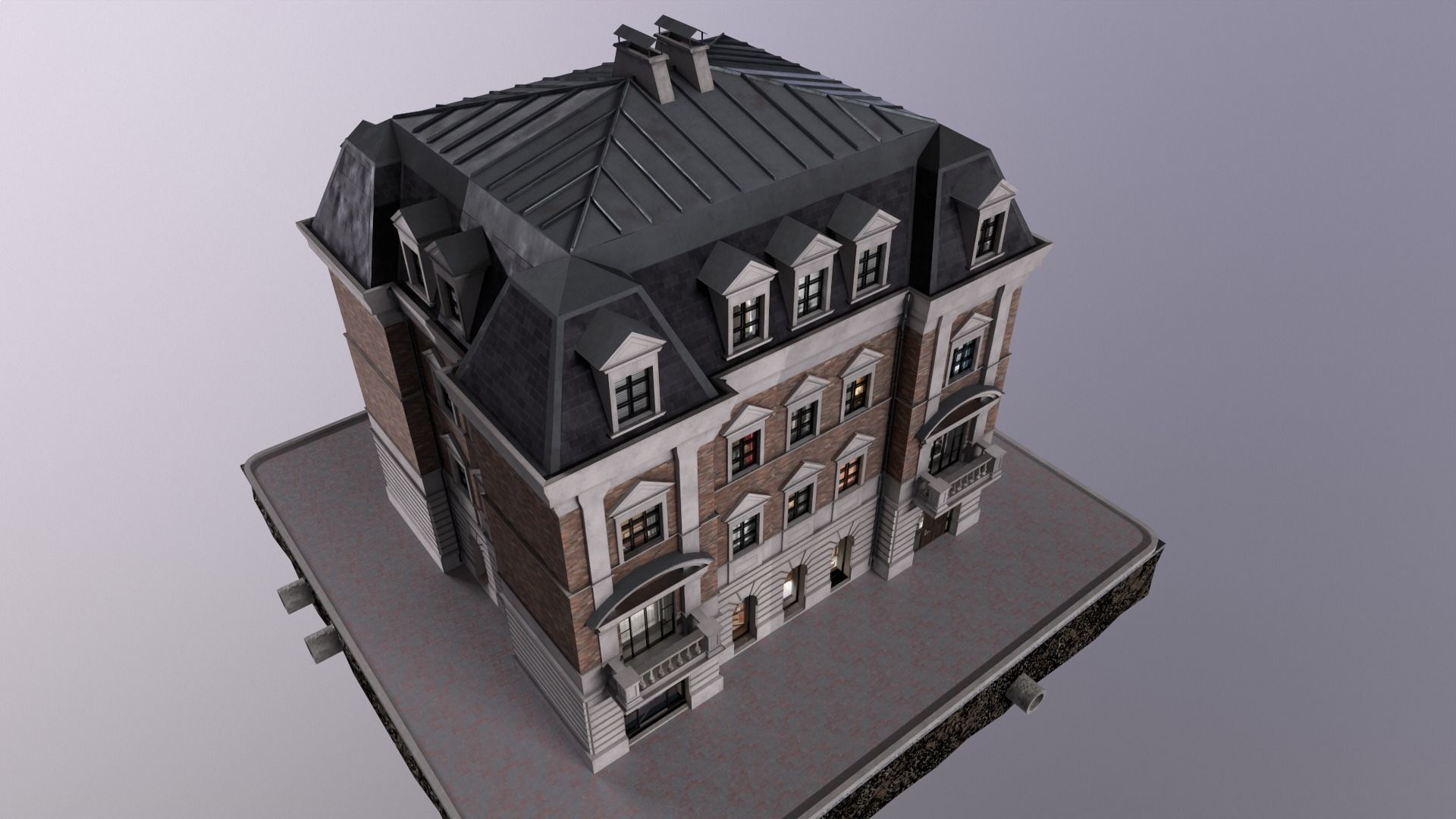 City Street House bilding Low-poly 3D model_3