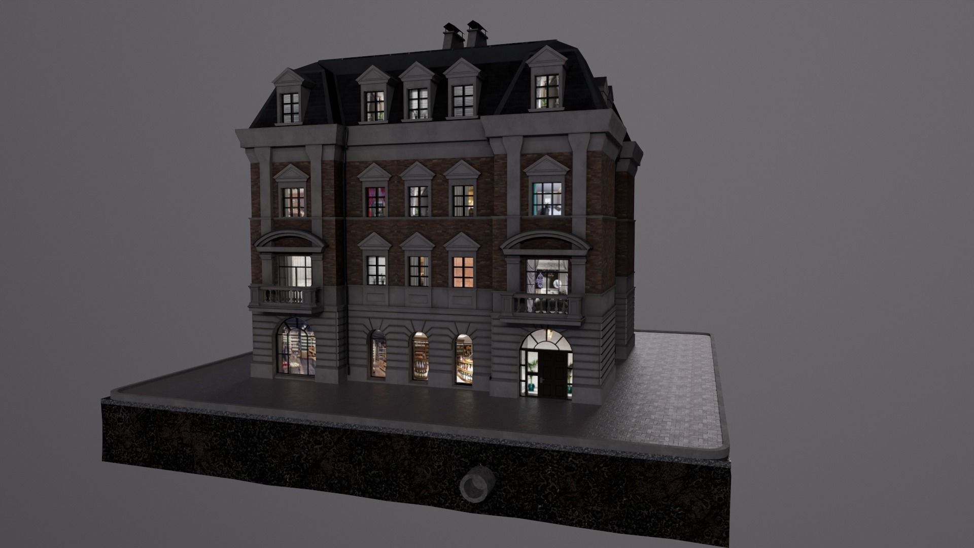 City Street House bilding Low-poly 3D model_2