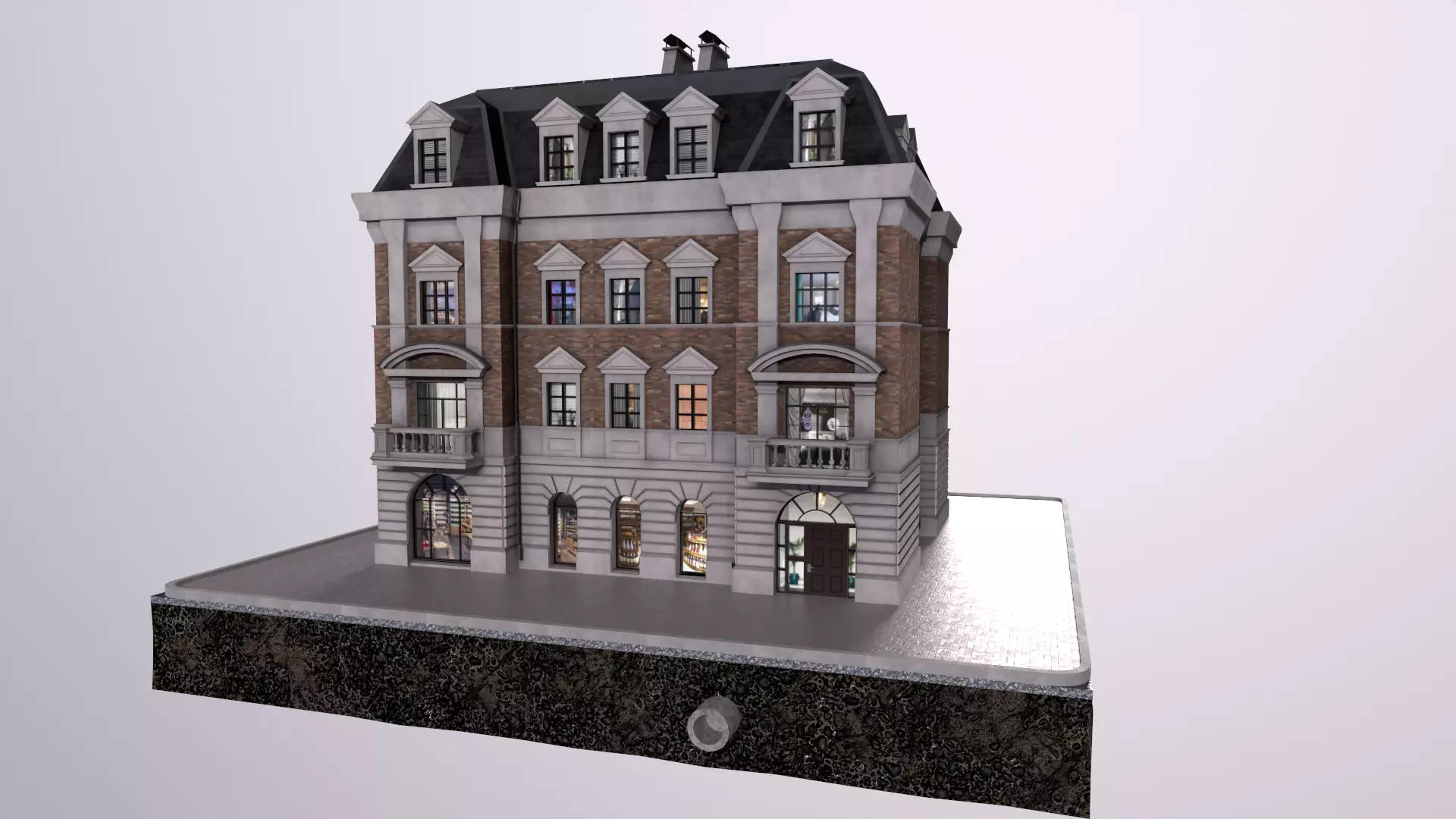 City Street House bilding Low-poly 3D model_0