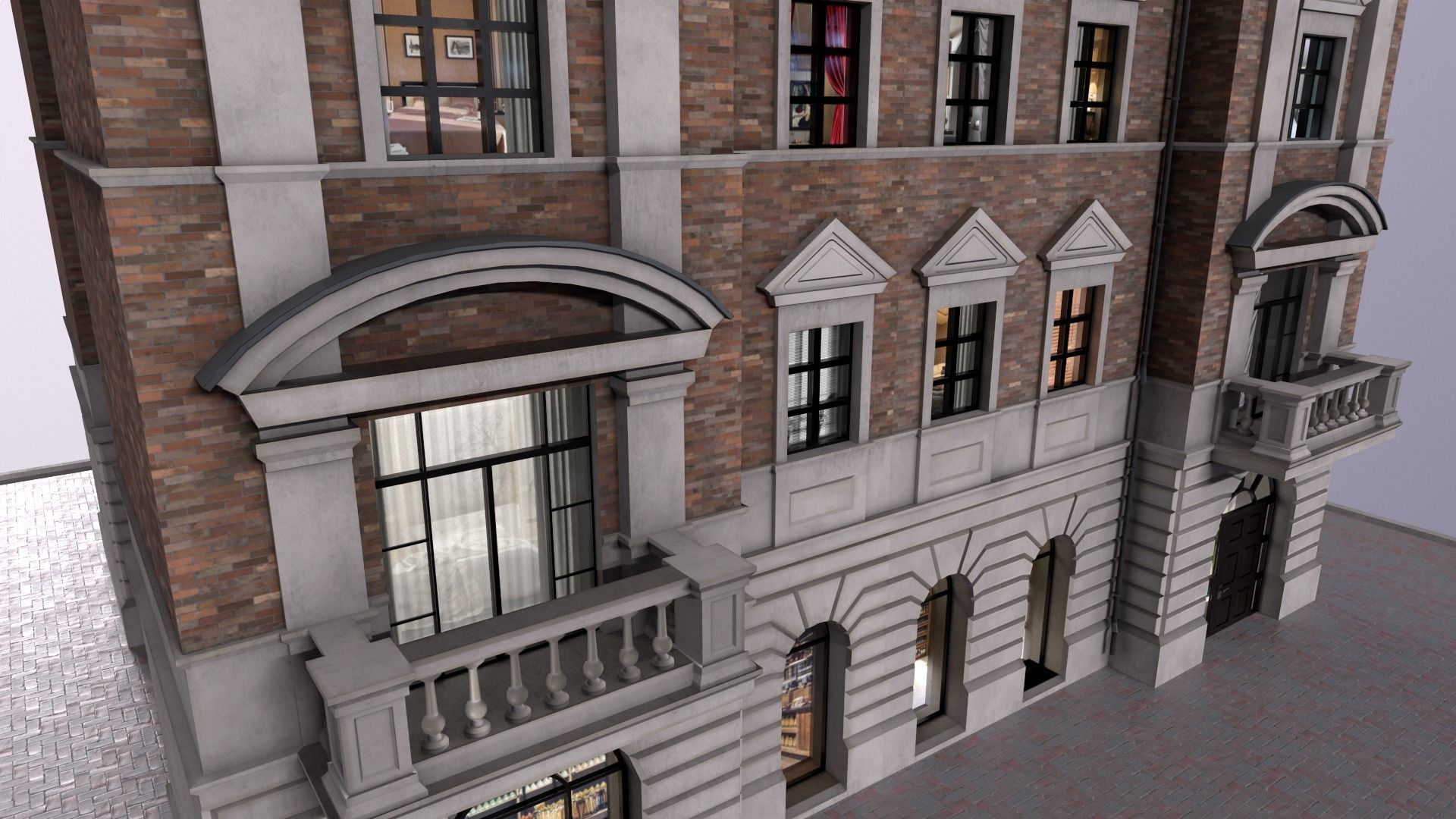 City Street House bilding Low-poly 3D model_6