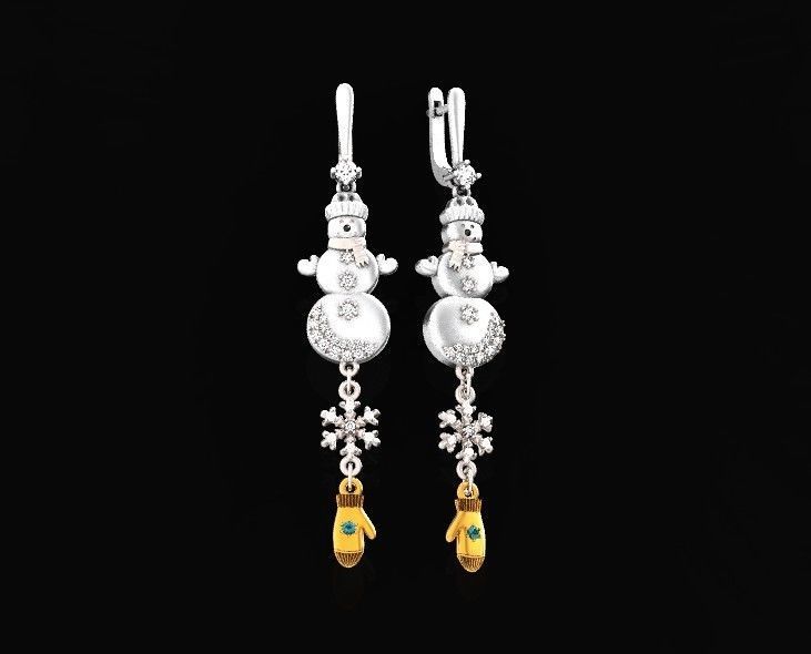  Dangling snowflake earrings and mittens and snowman 675 3D print model_20