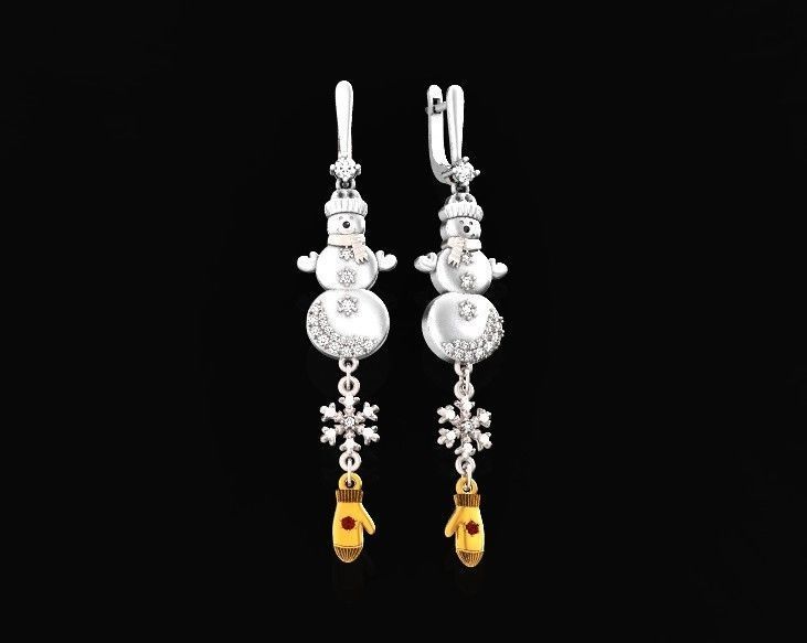  Dangling snowflake earrings and mittens and snowman 675 3D print model_21
