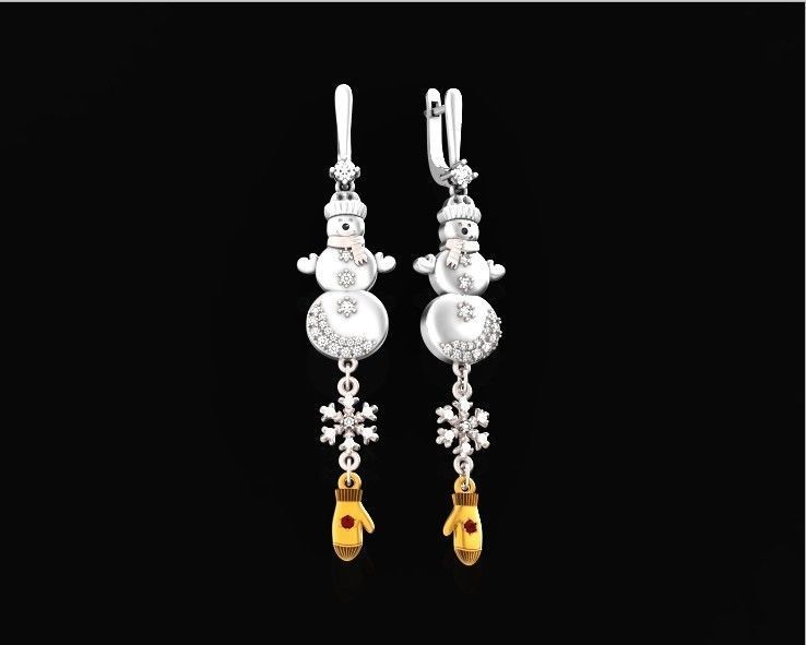  Dangling snowflake earrings and mittens and snowman 675 3D print model_29