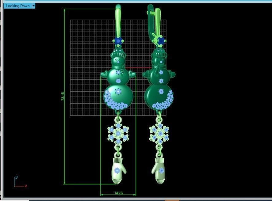  Dangling snowflake earrings and mittens and snowman 675 3D print model_4