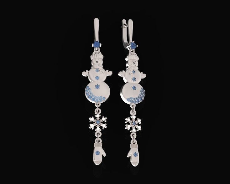  Dangling snowflake earrings and mittens and snowman 675 3D print model_11