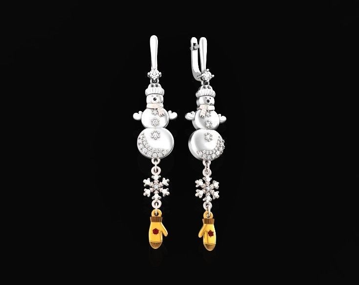  Dangling snowflake earrings and mittens and snowman 675 3D print model_25