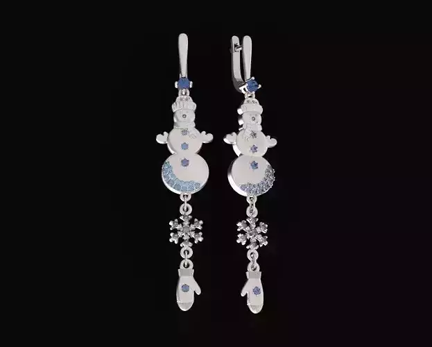  Dangling snowflake earrings and mittens and snowman 675