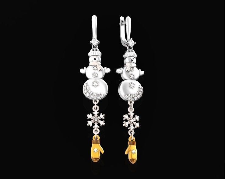  Dangling snowflake earrings and mittens and snowman 675 3D print model_19