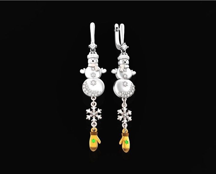  Dangling snowflake earrings and mittens and snowman 675 3D print model_8