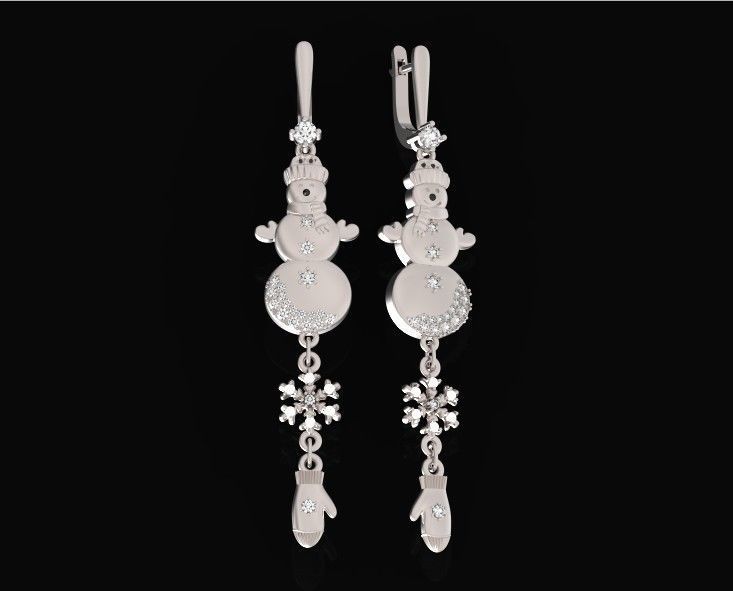  Dangling snowflake earrings and mittens and snowman 675 3D print model_1