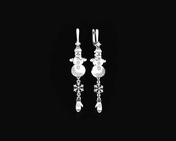  Dangling snowflake earrings and mittens and snowman 675 3D print model_10