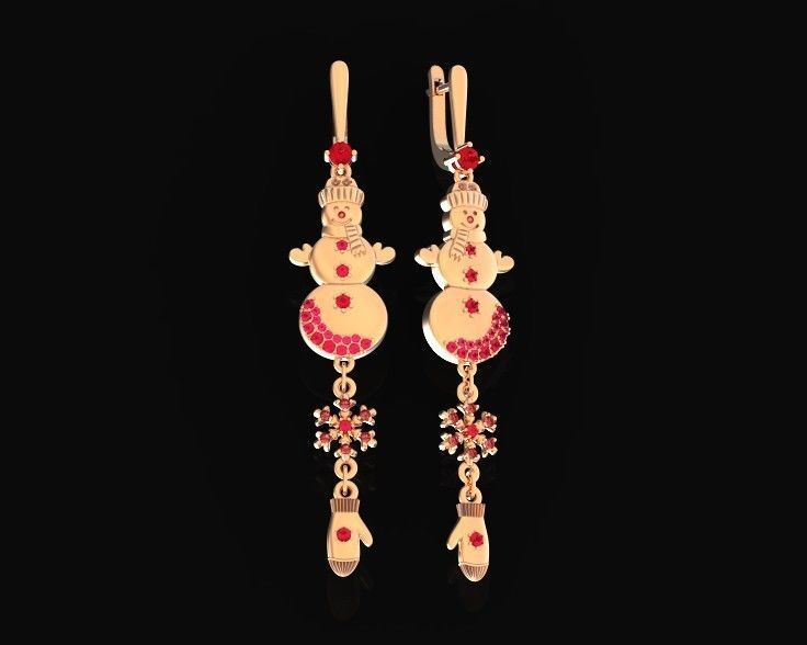  Dangling snowflake earrings and mittens and snowman 675 3D print model_13