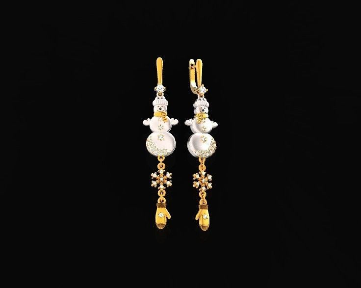  Dangling snowflake earrings and mittens and snowman 675 3D print model_9