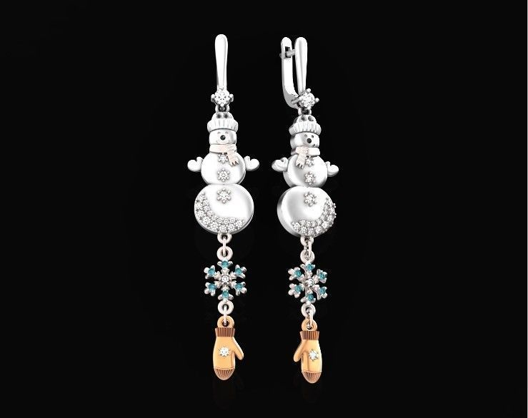  Dangling snowflake earrings and mittens and snowman 675 3D print model_28