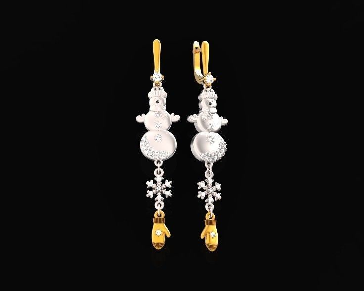  Dangling snowflake earrings and mittens and snowman 675 3D print model_2