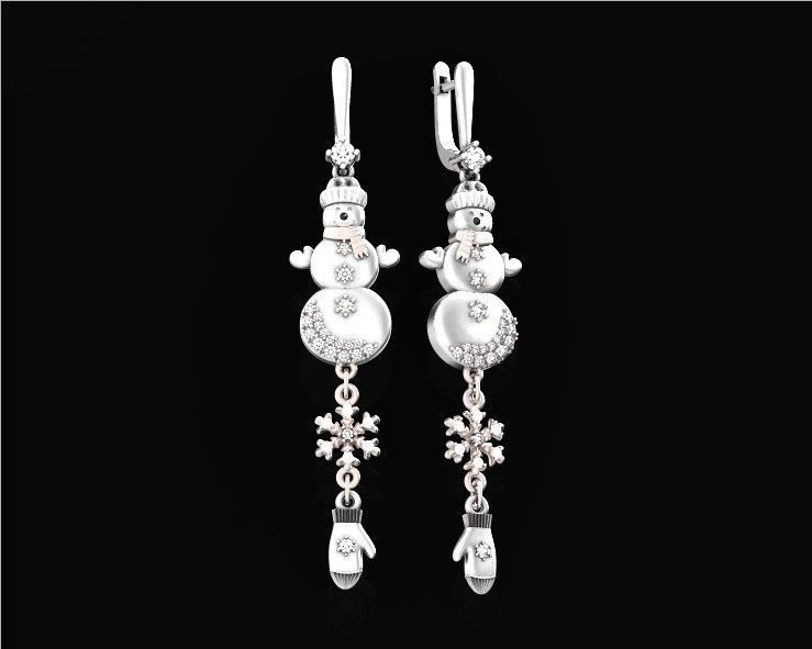  Dangling snowflake earrings and mittens and snowman 675 3D print model_32