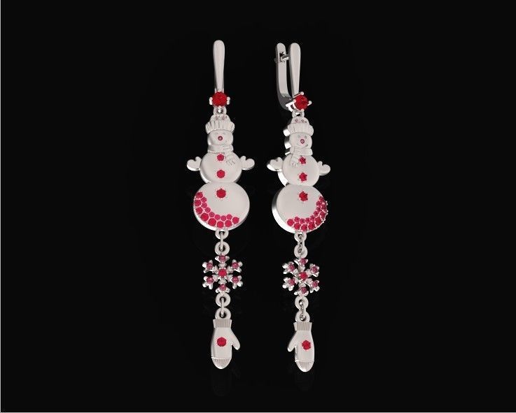  Dangling snowflake earrings and mittens and snowman 675 3D print model_12