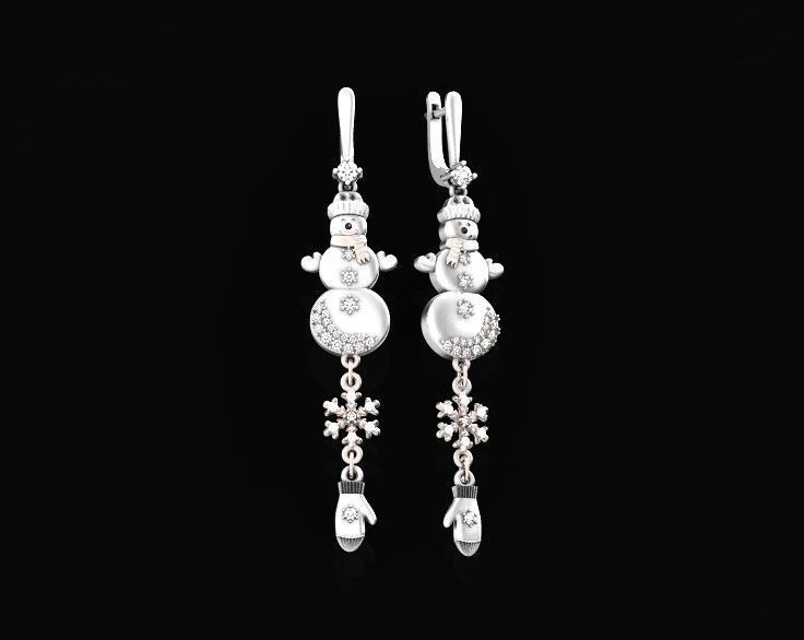  Dangling snowflake earrings and mittens and snowman 675 3D print model_26