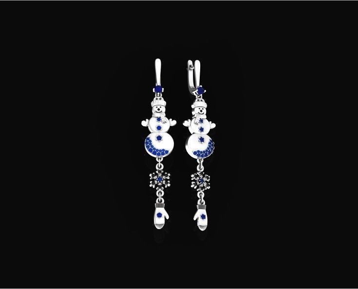  Dangling snowflake earrings and mittens and snowman 675 3D print model_24