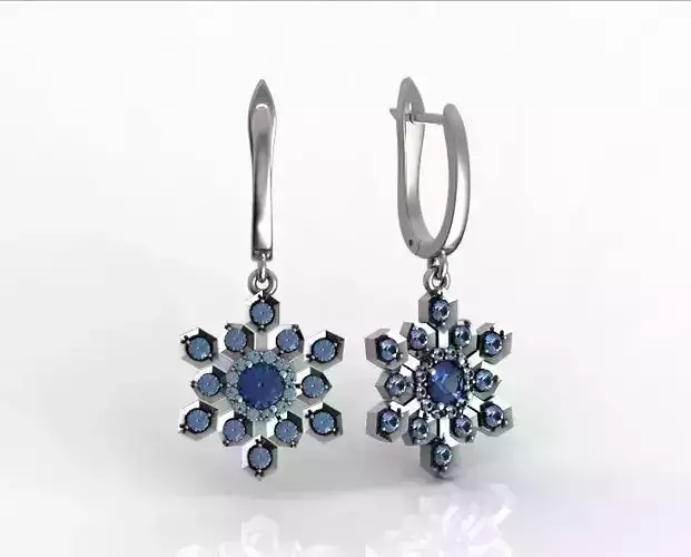  dangling earrings with snowflakes and diamonds 675 3D print model