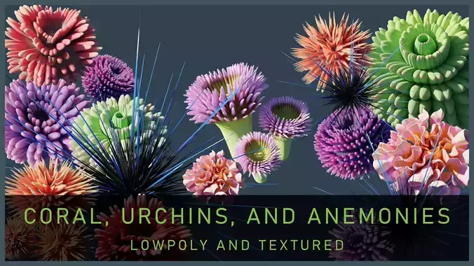 Lowpoly Anemones Pack Low-poly 3D model
