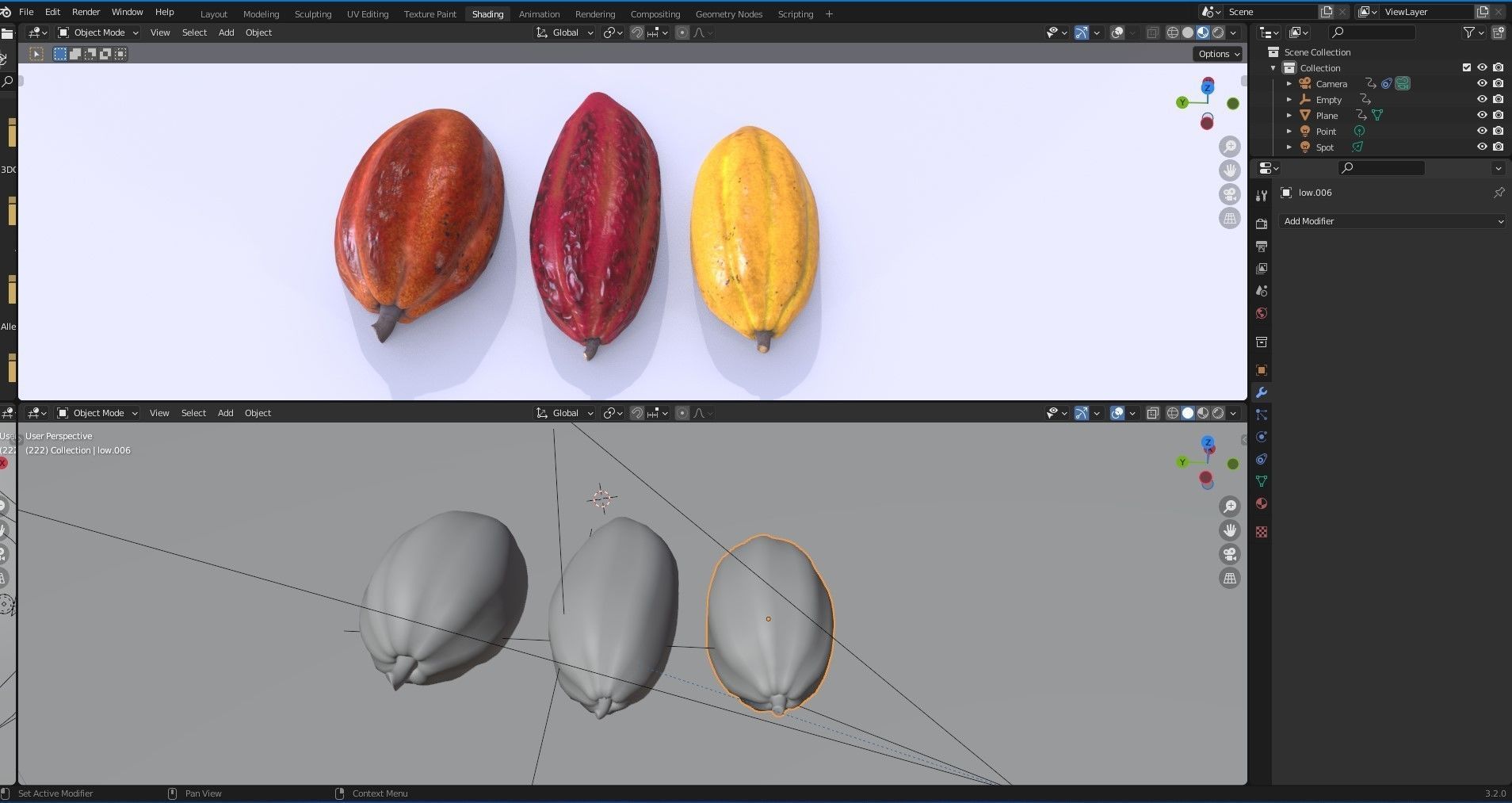 Cocoa fruit  Low-poly 3D model_14