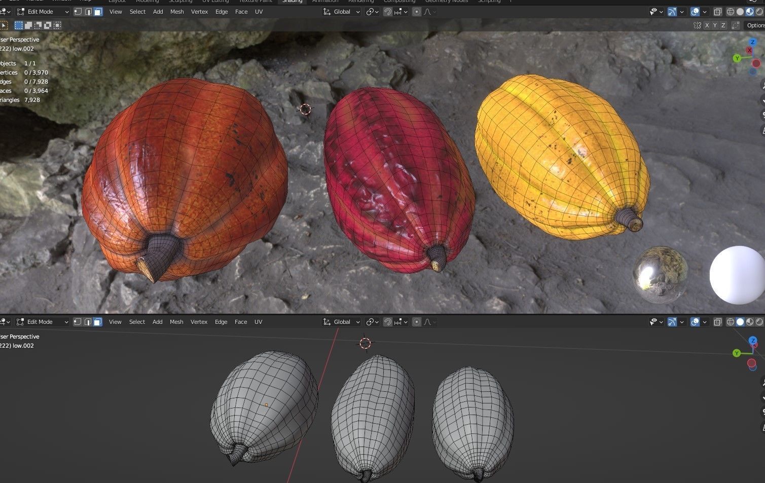 Cocoa fruit  Low-poly 3D model_15