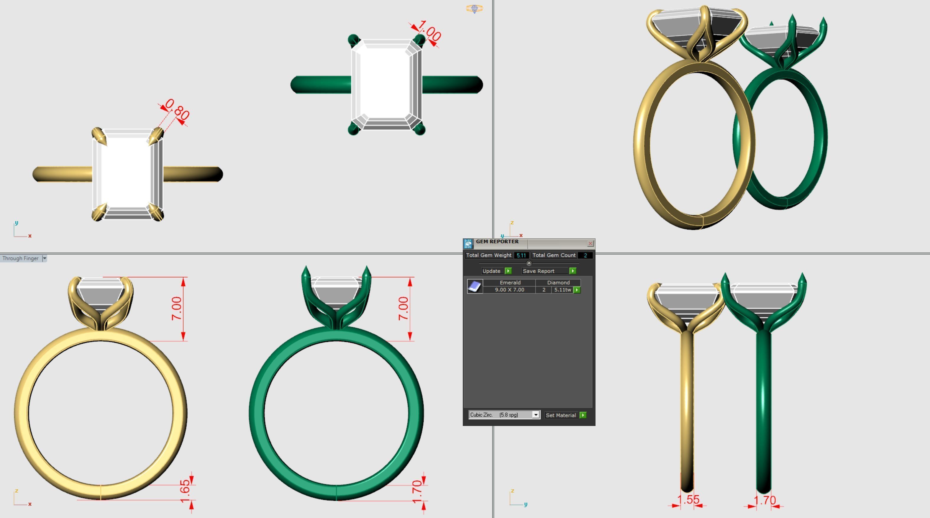 9 x 7 EMERALD Tulip Solitaire FLUSH FIT sizes 4-8 3D print model_1