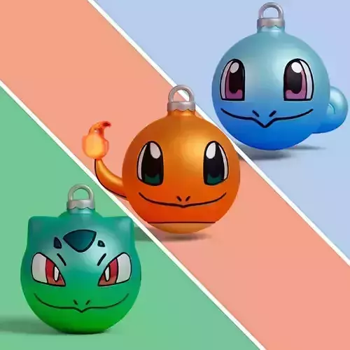 Pokemon - Christmas Ornament Charmander Squirtle and Bulbasaur 3D print model