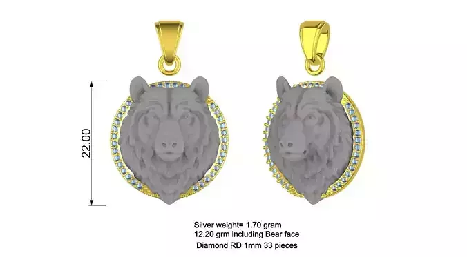Bear Face Diamond Pendant necklace Design