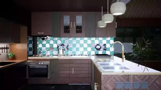 Alexander L-Shape Modular Kitchen 3D model