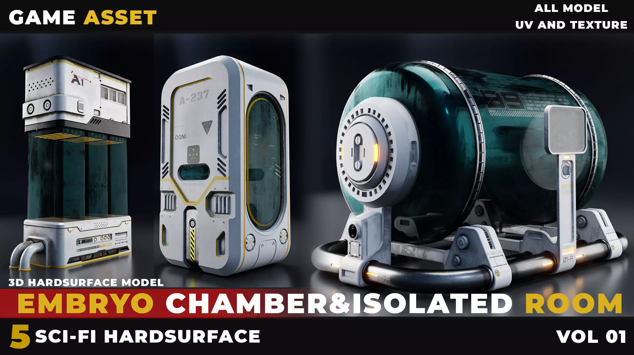 5 SCI-FI EMBRYO CHAMBER-ISOLATED ROOM UVW AND TEXTURE Low-poly 3D model_0