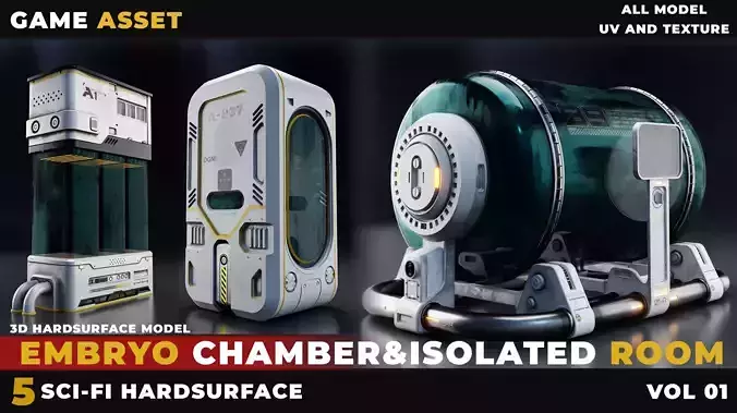 5 SCI-FI EMBRYO CHAMBER-ISOLATED ROOM UVW AND TEXTURE Low-poly 3D model