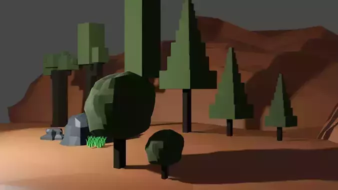 Low-poly Trees  Grass and Stones For Game and Animation