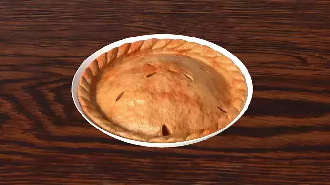 pie 3d model apple on wooden table Low-poly 3D model